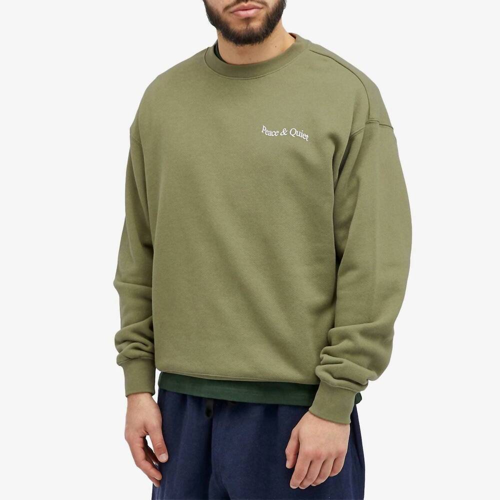 NEW MUSEUM OF PEACE & QUIET men's wordmark crewneck sweatshirt in olive